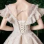 Élégant Champagne Transparentes La Mariée Robe De Mariée 2020 Robe Boule Encolure Carrée Manches Courtes Dos Nu Appliques En Dentelle Glitter Tulle Perlage Cathedral Train Volants