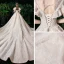 Élégant Champagne Transparentes La Mariée Robe De Mariée 2020 Robe Boule Encolure Carrée Manches Courtes Dos Nu Appliques En Dentelle Glitter Tulle Perlage Cathedral Train Volants