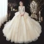 Romantic Champagne See-through Bridal Wedding Dresses 2020 Ball Gown Scoop Neck 3/4 Sleeve Backless Flower Appliques Lace Beading Glitter Tulle Cathedral Train Ruffle