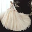 Romantic Champagne See-through Bridal Wedding Dresses 2020 Ball Gown Scoop Neck 3/4 Sleeve Backless Flower Appliques Lace Beading Glitter Tulle Cathedral Train Ruffle