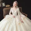 Romantic Champagne See-through Bridal Wedding Dresses 2020 Ball Gown Scoop Neck 3/4 Sleeve Backless Flower Appliques Lace Beading Glitter Tulle Cathedral Train Ruffle