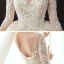 Romantic Champagne See-through Bridal Wedding Dresses 2020 Ball Gown Scoop Neck 3/4 Sleeve Backless Flower Appliques Lace Beading Glitter Tulle Cathedral Train Ruffle