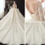 Romantic Champagne See-through Bridal Wedding Dresses 2020 Ball Gown Scoop Neck 3/4 Sleeve Backless Flower Appliques Lace Beading Glitter Tulle Cathedral Train Ruffle