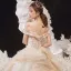 Luxe Champagne La Mariée Robe De Mariée 2020 Robe Boule De l'épaule Manches Courtes Dos Nu Appliques En Dentelle Perlage Glitter Tulle Chapel Train Volants