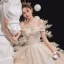 Luxe Champagne La Mariée Robe De Mariée 2020 Robe Boule De l'épaule Manches Courtes Dos Nu Appliques En Dentelle Perlage Glitter Tulle Chapel Train Volants