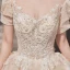 Style Victorien Champagne Transparentes La Mariée Robe De Mariée 2020 Robe Boule Encolure Dégagée Gonflée Manches Courtes Dos Nu Appliques En Dentelle Paillettes Perlage Cathedral Train Volants
