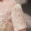 Style Victorien Champagne Transparentes La Mariée Robe De Mariée 2020 Robe Boule Encolure Dégagée Gonflée Manches Courtes Dos Nu Appliques En Dentelle Paillettes Perlage Cathedral Train Volants