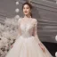 Illusion Champagne See-through Bridal Wedding Dresses 2020 Ball Gown High Neck Long Sleeve Backless Glitter Tulle Appliques Lace Beading Cathedral Train Ruffle
