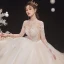 Illusion Champagne See-through Bridal Wedding Dresses 2020 Ball Gown High Neck Long Sleeve Backless Glitter Tulle Appliques Lace Beading Cathedral Train Ruffle
