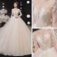 Illusion Champagne See-through Bridal Wedding Dresses 2020 Ball Gown High Neck Long Sleeve Backless Glitter Tulle Appliques Lace Beading Cathedral Train Ruffle