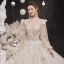 Vintage / Retro Victorian Style Champagne See-through Bridal Wedding Dresses 2020 Ball Gown High Neck Puffy Long Sleeve Backless Flower Appliques Lace Beading Glitter Tulle Cathedral Train Ruffle