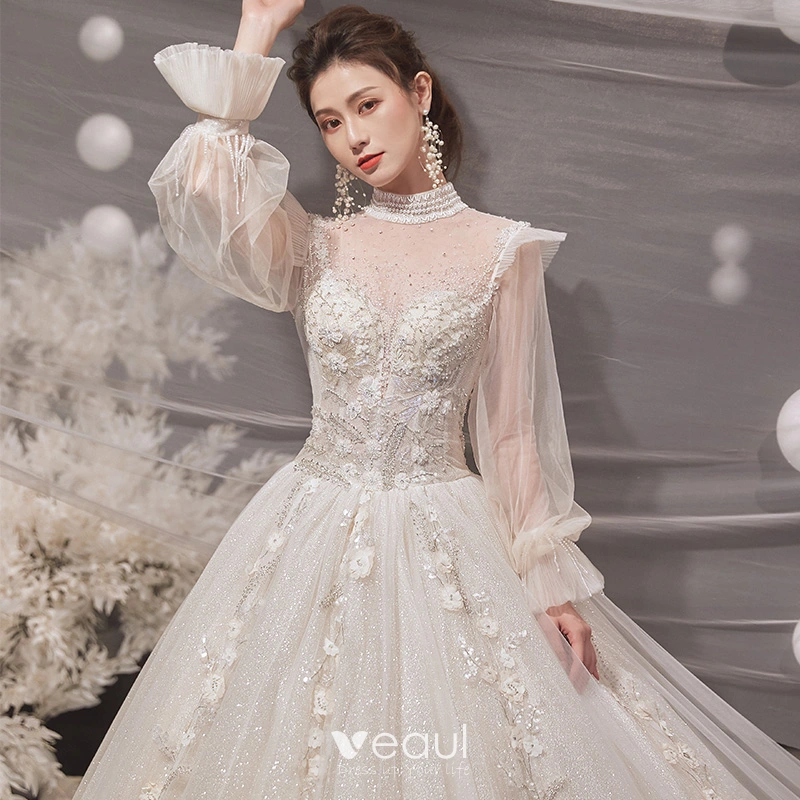 2023 Renaissance Inspired Wedding Dress, Long Sleeve Floral High Neck, Victorian  Gothic Style, Cream Bridal Gown From Bridalstore, $135.05