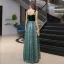 Chic / Belle Vert Foncé Daim Robe De Soirée 2020 Princesse Bretelles Spaghetti Sans Manches Paillettes Glitter Tulle Longue Volants Dos Nu Robe De Ceremonie
