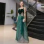 Chic / Belle Vert Foncé Daim Robe De Soirée 2020 Princesse Bretelles Spaghetti Sans Manches Paillettes Glitter Tulle Longue Volants Dos Nu Robe De Ceremonie