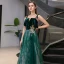 Chic / Belle Vert Foncé Daim Robe De Soirée 2020 Princesse Bretelles Spaghetti Sans Manches Paillettes Glitter Tulle Longue Volants Dos Nu Robe De Ceremonie