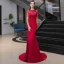 Élégant Bordeaux Transparentes Robe De Soirée 2020 Trompette / Sirène Encolure Dégagée Manches Courtes Appliques En Dentelle Paillettes Perlage Gland Faux Diamant Train De Balayage