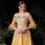 Style Victorien Doré Robe De Soirée 2020 Princesse Transparentes Encolure Carrée Gonflée 3/4 Manches Appliques En Dentelle Paillettes Longue Volants Dos Nu Robe De Ceremonie