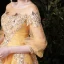 Style Victorien Doré Robe De Soirée 2020 Princesse Transparentes Encolure Carrée Gonflée 3/4 Manches Appliques En Dentelle Paillettes Longue Volants Dos Nu Robe De Ceremonie