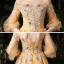 Style Victorien Doré Robe De Soirée 2020 Princesse Transparentes Encolure Carrée Gonflée 3/4 Manches Appliques En Dentelle Paillettes Longue Volants Dos Nu Robe De Ceremonie