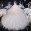 Luxury / Gorgeous Champagne Bridal Wedding Dresses 2020 Ball Gown Shoulders Sleeveless Backless Beading Sequins Royal Train Ruffle