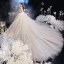 Luxury / Gorgeous Champagne Bridal Wedding Dresses 2020 Ball Gown Shoulders Sleeveless Backless Beading Sequins Royal Train Ruffle
