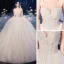 Luxury / Gorgeous Champagne Bridal Wedding Dresses 2020 Ball Gown Shoulders Sleeveless Backless Beading Sequins Royal Train Ruffle