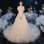 Schöne Champagner Hochzeits Brautkleider / Hochzeitskleider 2020 A Linie Off Shoulder Kurze Ärmel Rückenfreies Applikationen Spitze Pailletten Perlenstickerei Kathedrale Schleppe Rüschen