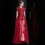 Élégant Bordeaux Transparentes Robe De Soirée 2020 Princesse Encolure Carrée Manches Courtes Appliques En Dentelle Perlage Longue Volants Robe De Ceremonie