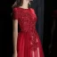 Élégant Bordeaux Transparentes Robe De Soirée 2020 Princesse Encolure Carrée Manches Courtes Appliques En Dentelle Perlage Longue Volants Robe De Ceremonie