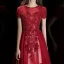 Élégant Bordeaux Transparentes Robe De Soirée 2020 Princesse Encolure Carrée Manches Courtes Appliques En Dentelle Perlage Longue Volants Robe De Ceremonie