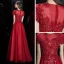Élégant Bordeaux Transparentes Robe De Soirée 2020 Princesse Encolure Carrée Manches Courtes Appliques En Dentelle Perlage Longue Volants Robe De Ceremonie