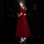 Modest / Simple Burgundy Velour Winter Homecoming Graduation Dresses 2020 A-Line / Princess See-through Scoop Neck 1/2 Sleeves Appliques Lace Beading Ankle Length Backless Formal Dresses