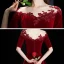 Modest / Simple Burgundy Velour Winter Homecoming Graduation Dresses 2020 A-Line / Princess See-through Scoop Neck 1/2 Sleeves Appliques Lace Beading Ankle Length Backless Formal Dresses
