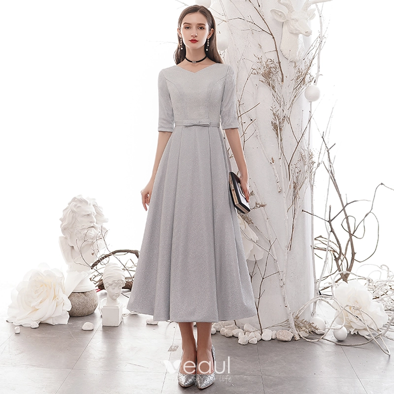 Silver tea length outlet dress