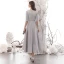 Affordable Silver Homecoming Graduation Dresses 2020 A-Line / Princess V-Neck 1/2 Sleeves Bow Sash Glitter Polyester Tea-length Formal Dresses