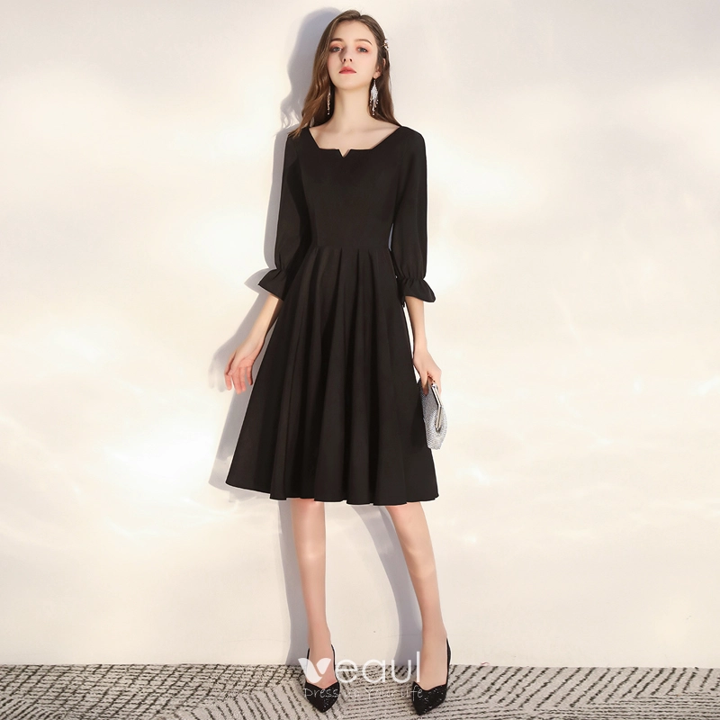 black dress 3 4 sleeve knee length Iris Dress 3/4 Sleeve in Black main image 0