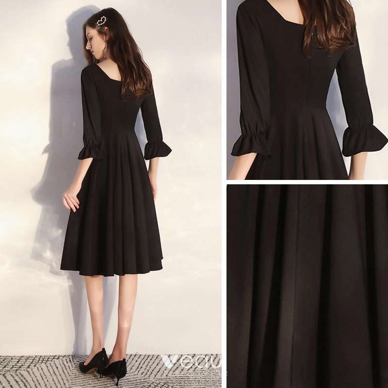 Affordable Black Homecoming Graduation Dresses 2020 A-Line / Princess Square Neckline Puffy 3/4 Sleeve Knee-Length Ruffle Backless Formal Dresses Affordable Black Homecoming Graduation Dresses 2020 A-Line / Princess Square Neckline Puffy 3/4 Sleeve Knee-Length Ruffle Backless Formal Dresses