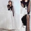 Affordable Black White Evening Dresses  2020 A-Line / Princess V-Neck Puffy Long Sleeve Spotted Tulle Star Appliques Lace Floor-Length / Long Ruffle Formal Dresses
