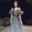 Élégant Vert Cendré Dégradé De Couleur Champagne Dansant Robe De Bal 2020 Princesse Transparentes Col v profond Bretelles Spaghetti Manches Courtes Ceinture Glitter Tulle Longue Volants Dos Nu Robe De Ceremonie