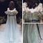 Élégant Vert Cendré Dégradé De Couleur Champagne Dansant Robe De Bal 2020 Princesse Transparentes Col v profond Bretelles Spaghetti Manches Courtes Ceinture Glitter Tulle Longue Volants Dos Nu Robe De Ceremonie