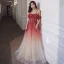 Élégant Rouge Dégradé De Couleur Robe De Soirée 2020 Princesse Bretelles Spaghetti Manches Courtes Glitter Tulle Paillettes Longue Volants Dos Nu Robe De Ceremonie