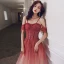 Élégant Rouge Dégradé De Couleur Robe De Soirée 2020 Princesse Bretelles Spaghetti Manches Courtes Glitter Tulle Paillettes Longue Volants Dos Nu Robe De Ceremonie