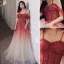 Élégant Rouge Dégradé De Couleur Robe De Soirée 2020 Princesse Bretelles Spaghetti Manches Courtes Glitter Tulle Paillettes Longue Volants Dos Nu Robe De Ceremonie