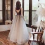 Sexy Marron Dégradé De Couleur Robe De Soirée 2020 Princesse Transparentes Col v profond Sans Manches Bretelles Spaghetti Glitter Tulle Ceinture Longue Volants Dos Nu Robe De Ceremonie