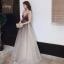 Sexy Marron Dégradé De Couleur Robe De Soirée 2020 Princesse Transparentes Col v profond Sans Manches Bretelles Spaghetti Glitter Tulle Ceinture Longue Volants Dos Nu Robe De Ceremonie