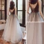 Sexy Marron Dégradé De Couleur Robe De Soirée 2020 Princesse Transparentes Col v profond Sans Manches Bretelles Spaghetti Glitter Tulle Ceinture Longue Volants Dos Nu Robe De Ceremonie