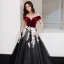 Chic / Beautiful Black Red Suede Evening Dresses  2020 A-Line / Princess Off-The-Shoulder Short Sleeve Checked Tulle Appliques Lace Floor-Length / Long Ruffle Formal Dresses