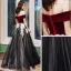 Chic / Beautiful Black Red Suede Evening Dresses  2020 A-Line / Princess Off-The-Shoulder Short Sleeve Checked Tulle Appliques Lace Floor-Length / Long Ruffle Formal Dresses