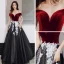 Chic / Beautiful Black Red Suede Evening Dresses  2020 A-Line / Princess Off-The-Shoulder Short Sleeve Checked Tulle Appliques Lace Floor-Length / Long Ruffle Formal Dresses