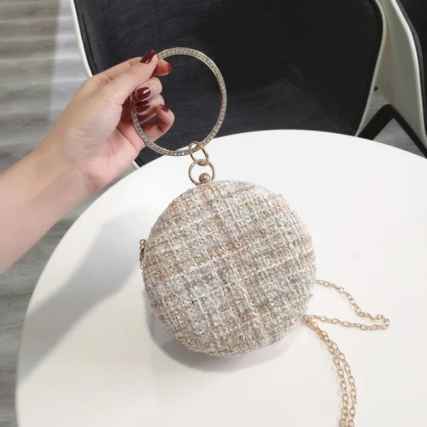 Fashion Champagne Braid Clutch Bags 2020 Metal Rhinestone
